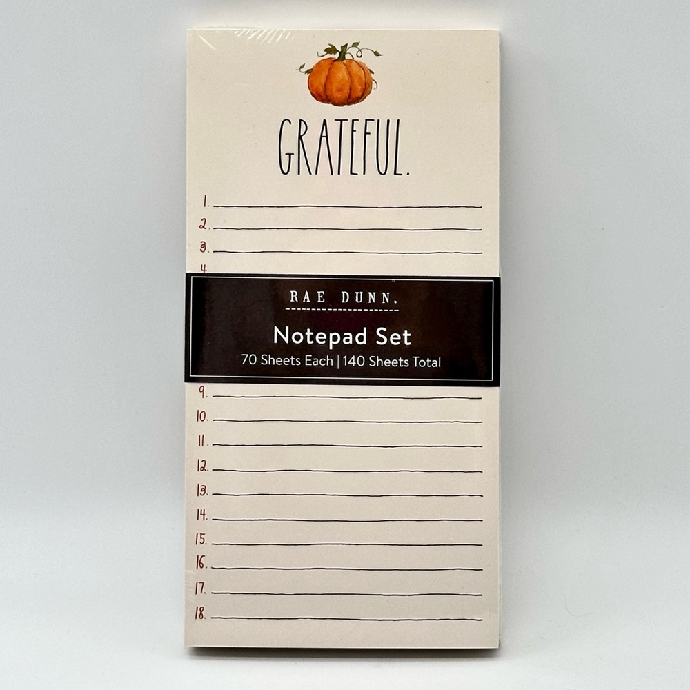 Rae Dunn Fall Pumpkin GRATEFUL THANKFUL Notepad set